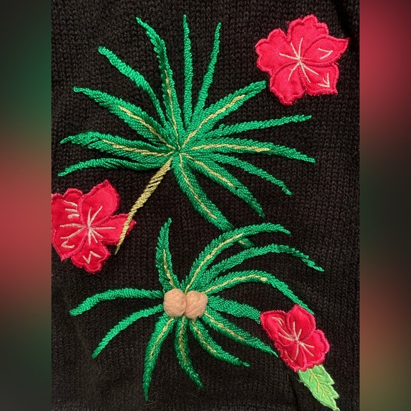 Designers Studio Originals VTG Short Sleeve Embroidered Palm Flamingo Sweater - Picture 6 of 14